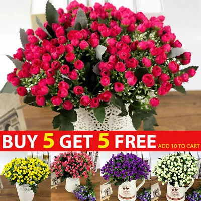 36heads Artificial Silk Flowers Bunch Wedding Home Celebrate Outdoor Bouquet UK • £3.59