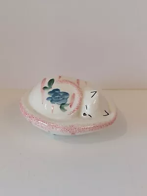 Adorable Sleeping Cat Planter Handpainted Ceramic • $18