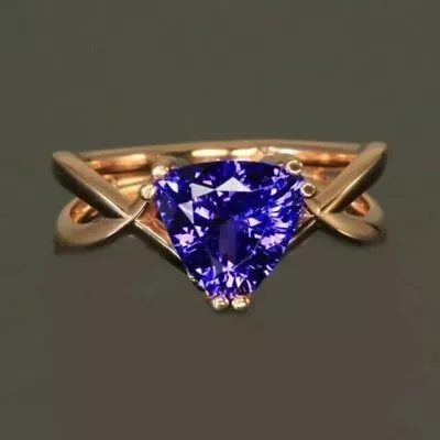 Lab Created Tanzanite 2.00Ctw Trillion Cut Engagement Ring 14K Rose Gold Plated • $87.50