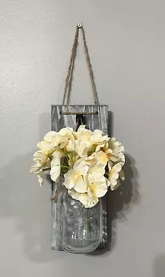 Pair Of Mason Jar Hanging Wall Decor With Gray Background And Yellow Flowers • $16.99