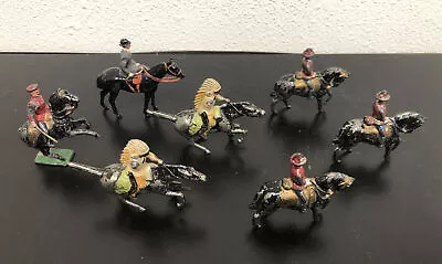 LOT-7 Vintage Britains Metal Toy Horses W/Mounted Soldier & Indian Swing Arms • $69.99