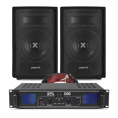 2x Vonyx 8  PA Speakers + Amplifier + Cables House DJ System 800W UK Stock • £219