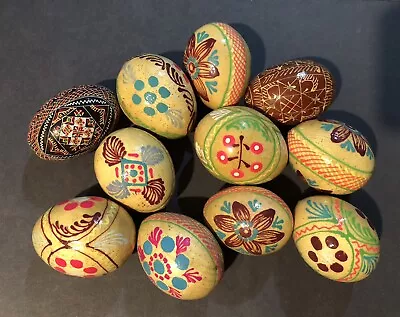 11 Vintage Made In Germany Hand Painted Wooden Easter Eggs - Excellent Condition • $24.99