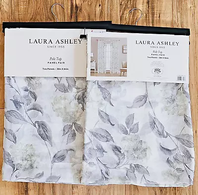4 Laura Ashley Hydrangea Neutral Sheer Faux Linen Window Curtains Farmhouse Gray • £125.42