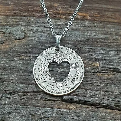 £10 • Buy Heart Sixpence Coin Necklace Vintage Lucky Charm Jewellery Unique Penny Gift 