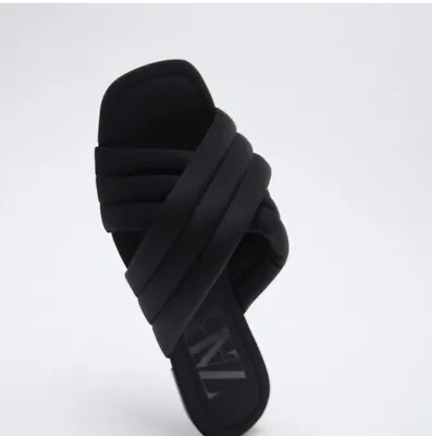 $31.19 • Buy Zara Satin Quilted Padded Black Sandal Slides Size 40 (9)