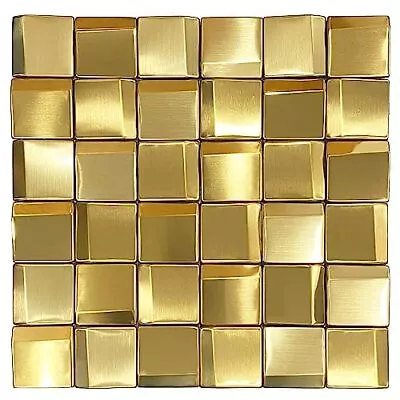 3D Wall Panels Golden 2x2 Metal Mosaic Tile Sheets Backsplash Accent Wall Gol... • $137.67