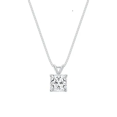 2 Ct Princess Real 14K White Gold Created Diamond Solitaire Pendant Necklace 18 • $239.97