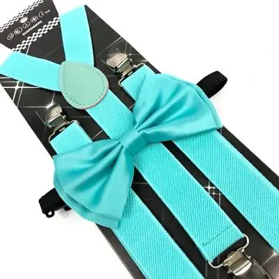 Wedding Tuxedo Formal Wear Accessories Mint Blue Color Men Bow Tie & Suspender  • $8.99