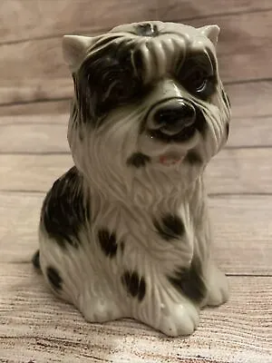 Vintage Ceramic Shaggy Dog Black White Sheepdog Dog Figurine Brazil 4160 6” Tall • $10.99