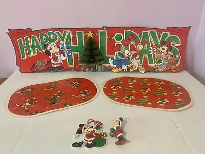 Vintage Mickey Mouse Christmas Holiday Display Sign And Ornaments  • $9.99