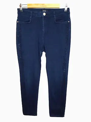 M&S Women's Blue Skinny Slim Fit Jeans Size 12 W-31 L-26 Reg Stretch Rhinestone • £6.25