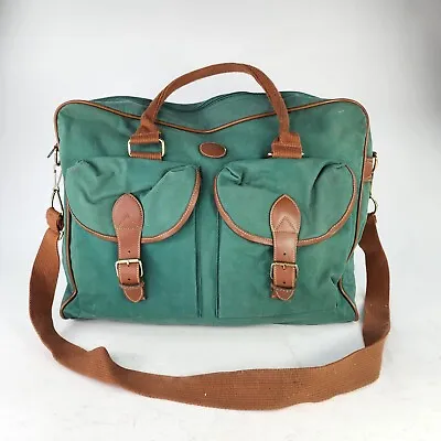 VTG Polo Ralph Lauren Green Canvas Poket Travel Messanger Bag Shoulder Crossbady • $46.91