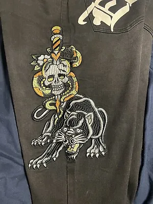 Ed Hardy Jeans Denim 5 Pocket Embroidered Skull Snake Panther Men Sz 38 • $95