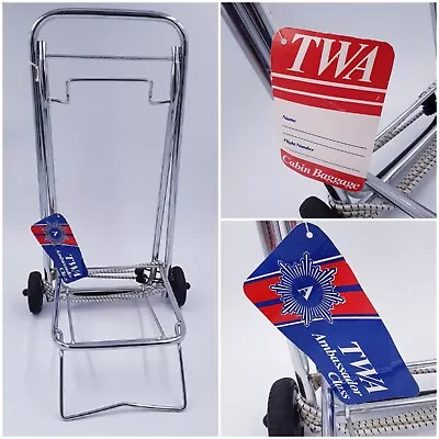 NOS Vintage TWA Travel Caddy Luggage Cart Metal Folding Rolling Cabin Baggage • $37.31