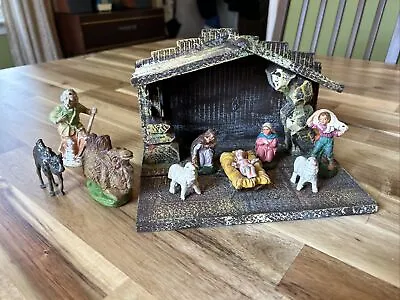 Vintage Nativity Set Made In Italy Stable/7 Figurines + 3 Misc Figurines • $35