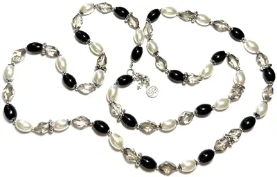 Vintage Jewelry Necklace SIGNED DANA BUCHMAN Long Glass Black White Bead 33 • $5