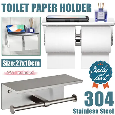 Toilet Paper Holder Double Roll Stainless Steel Hook Bathroom Rack Wall Mount • $26.45