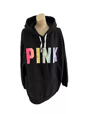 Pink Victoria's Secret Womens Hoodie Extra Large XL Long Sleeve Pockets Black • $19.99