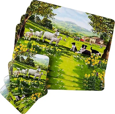 Set Of 4 Table Placemats & Coasters - Collie Sheep Farmyard • £13.99