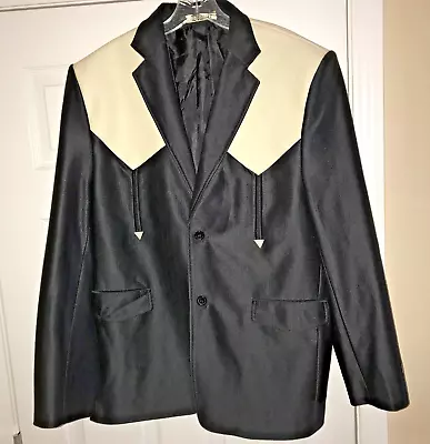 NWOT NEW DOMINI Black Mens Suit Jacket Size 44 Rockabilly W/ Faux Ostrich Skin • $109.95