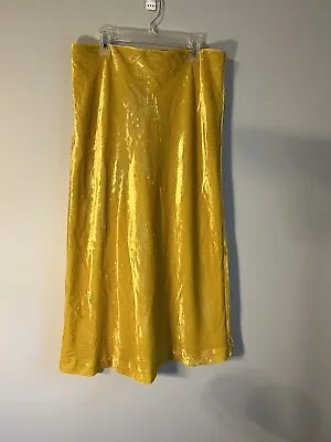 Maeve Anthropologie Kelly Solid Yellow Velvet Velour Straight Pull On Midi Skirt • $19.99