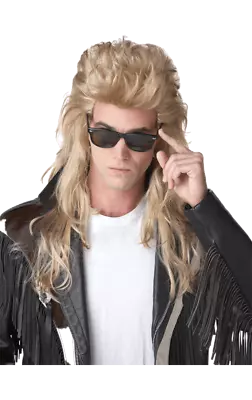 Men's Mullet Blonde Wig Rock Heavy Metal Fancy Dress Costume Accessory • £22.99