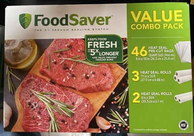 $35.99 • Buy FoodSaver Special Value Vacuum Seal Combo Pack 8  & 11  Rolls 46 Pre-Cut Qt Bags