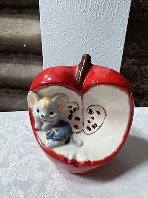 Adorable Vintage Ceramic Apple And Mouse Small Planter • $14.99