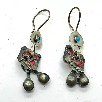 Vintage Afghanistan Middle Eastern Dangle Earrings Cultural Tribal Jewelry Old • $14.95