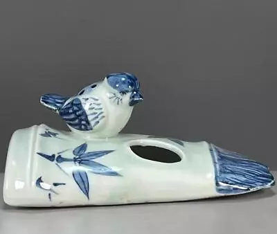 Antique Chinese Qing Dynasty Blue White Porcelain Bird Sculpture Brush Washer • $0.01