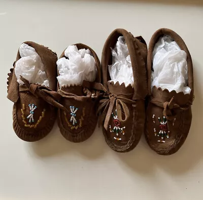 2 Pairs Vintage Child Native American Moccasins - 1920s Antique Moccasins • $68.37