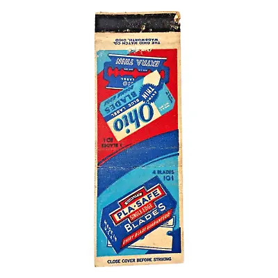 Vintage Matchbook Cover - Ohio Blue Label Blades / Pla-Safe Single Edge Blades • $4.77