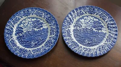 2x  20cm Olde Country Castles Tableware Blue Plate Vintage British Ironstone • £20