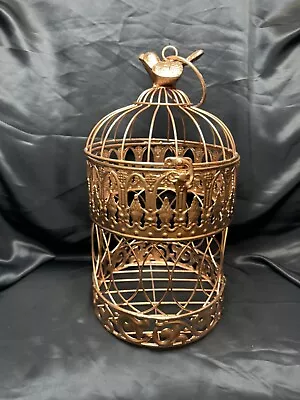 Gently Preowned Metallic Pink Rose Gold Hanging Birdcage Decor Flower Ornate • $24.99