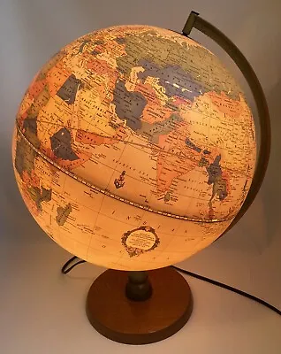 Vintage George F. Cram's Antique Illuminated 12  World Globe Light Up Wood Base • $34.99