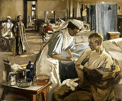 John Lavery  First Wounded London Hospital 1914  Table Historical Brown Print • £52