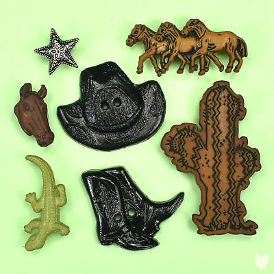 Buttons Galore Texas 4107 - Cowboys Horses Hat Cactus Gecko Star Dress It Up • £3.50