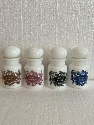 Vintage Milk Glass Spice Apothecary Jar Set Bubble Lid Made In Belgium 4.75  • $76.49