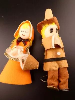 Vintage Thanksgiving Boy And Girl Pilgrim Felt Decoration Figures Japan • $15