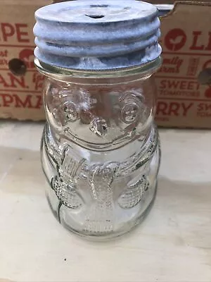 Vintage Kraft Snowman Strawberry Jam Jelly Jar Clear Glass Metal Lid Christmas • $9