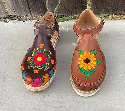 Women's Huarache Artesenal Mexicano Mexican Sandals 100% Leather Hand Made 278 • $35.99