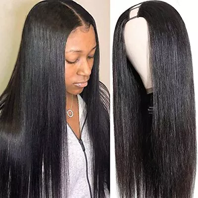 Sooolavely 18 Inch U Part Human Hair Wigs For Black Women Straight Beginner F... • $91.24