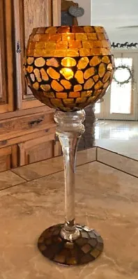 $26 • Buy Amber Mosaic Pebbled Tall Candle Vase Holder
