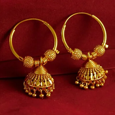 Indian Women Hoop Earrings Gold Plated Jhumka 22K Traditional Fashion Jewellery • £12.14