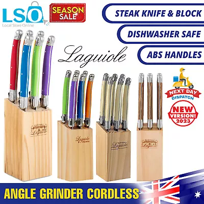 Laguiole Steak Knife Set Stainless Steel Blade With Wooden Knives Block 6pc AU • $43.97