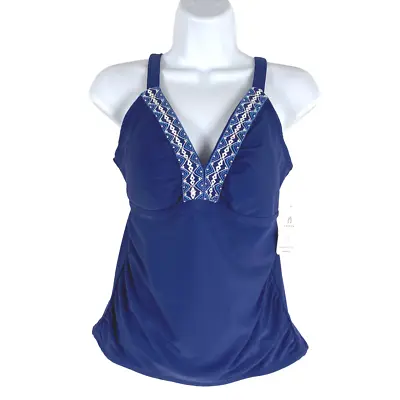 Cabana Life Tankini Swim Top Womens Small Blue Embroidered Neck NWT SW-1845 • $24.47