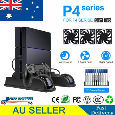 $36.99 • Buy Stand Cooling Fan Controller Dual Charger Station For PS4 Slim/Pro PlayStation 4