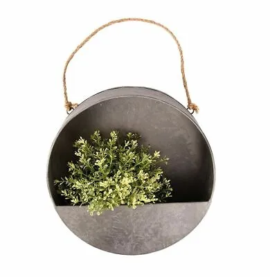 Hanging Zinc Silver Round Wall Planter Balcony Fence 30cm Diameter • £16.80