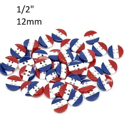 Pk 20 RED WHITE BLUE Stripes 4-hole Resin Button 1/2  (12mm) Scrapbook Craft 043 • $4.85